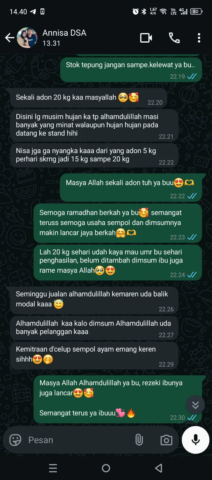 Testimoni Annisa tentang peningkatan jumlah adonan sempol