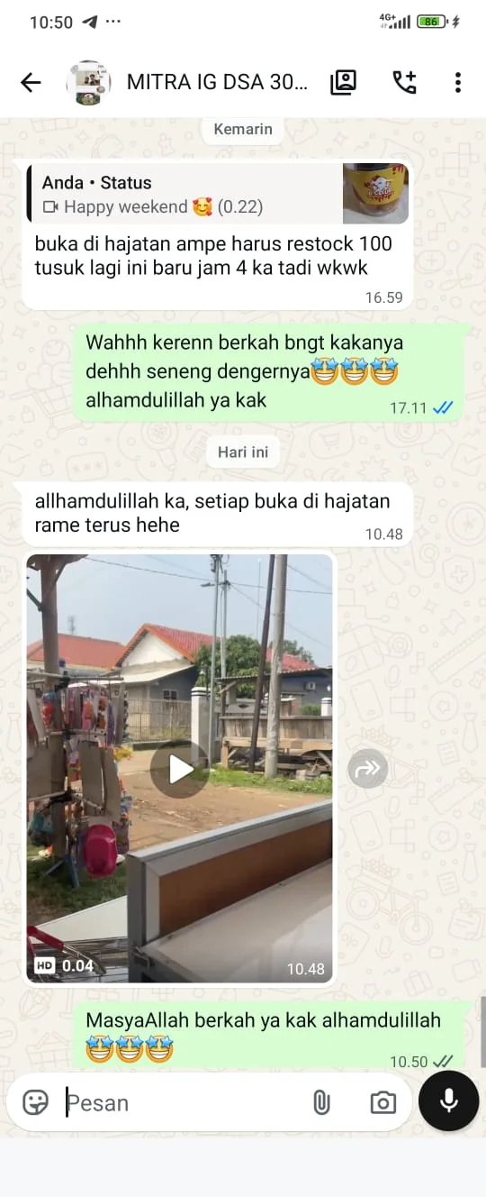 Testimoni mitra tentang tambahan stok saat berjualan di hajatan
